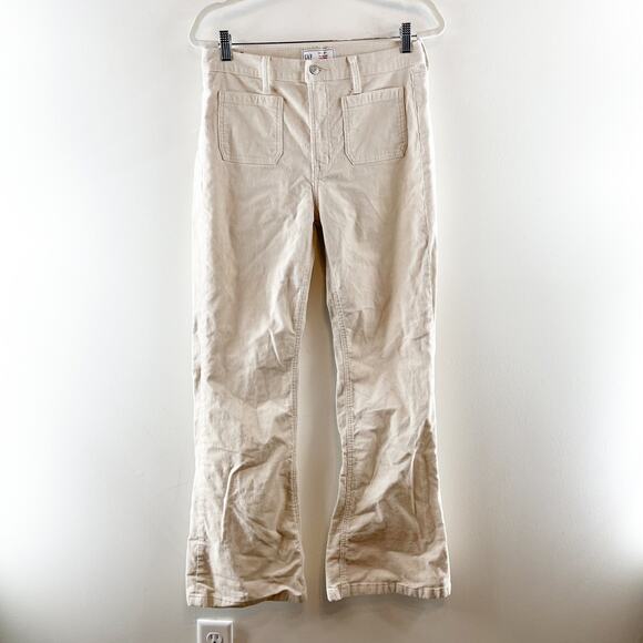 GAP High Rise '70s Flare Patch Pocket Corduroy Pants Birch Cream 8 - Picture 2 of 5